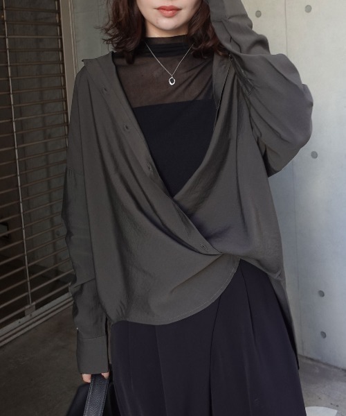 CORNERS(コーナーズ)の「ポプリン2wayカシュクールシャツ(シャツ/ブラウス・レディース・ブラック/チャコールグレー/ホワイト/ブラウン・M)」の19枚目の写真