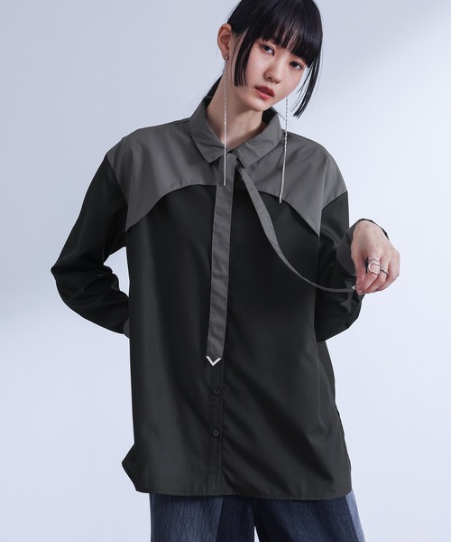 kOhAKU(コハク)の「配色ボウタイシャツ(シャツ/ブラウス・レディース・オフホワイト/ブラック・1/2)」の4枚目の写真