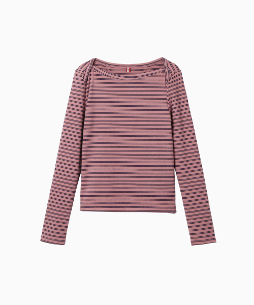 MENASOO（ミナス）の「Brushed Striped Boatneck Long T Shirt_Pink（Tシャツ/カットソー・レディース・PINK・F）」の12枚目の写真