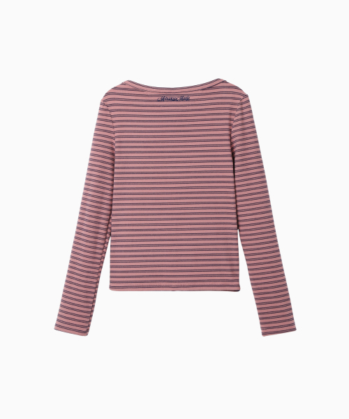 MENASOO（ミナス）の「Brushed Striped Boatneck Long T Shirt_Pink（Tシャツ/カットソー・レディース・PINK・F）」の13枚目の写真