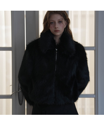Collar Fur Jacket [Black]