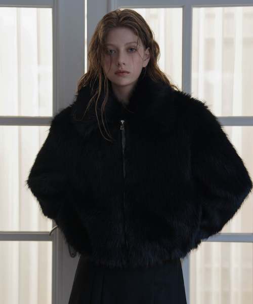 COLLAR FUR コート Collar Fur Jacket [Black]