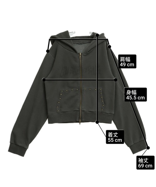 ANAP(アナップ)の「スタッズ デザイン ダブルジップ ピグメント コンパクト パーカー(パーカー・レディース・ブラウン/カーキ/ダークアッシュ・F)」の4枚目の写真