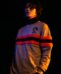 [UNISEX] Faux-shearling Striped-Trim Pullover (Brown)