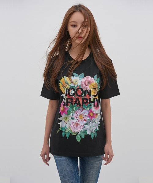 ICONOGRAPHY(アイコノグラフィー)の「SURREALISM MOVEMET FLOWER ICONO BK(Tシャツ/カットソー・レディース・ブラック・LARGE/MEDIUM/SMALL)」の2枚目の写真