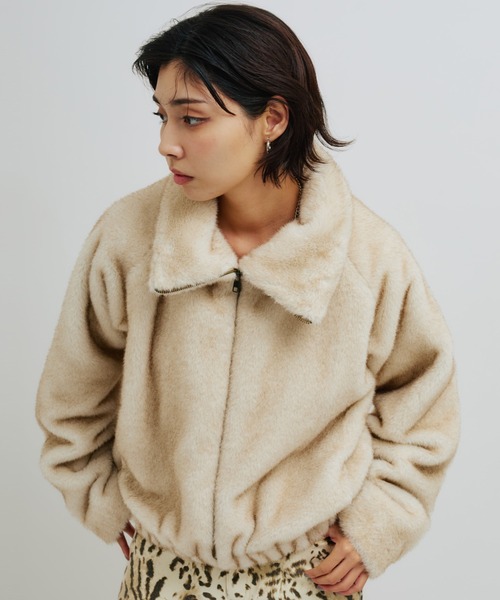 atmos pink（アトモスピンク）の「atmos pink Faux Fur Zip Blouson / アトモス ピンク フォー ファー ジップ ブルゾン（その他アウター・レディース・レオパード/ブラック/アイボリー・FREE）」の2枚目の写真