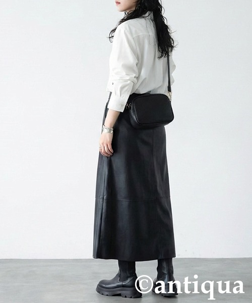 antiqua(アンティカ)の「フェイクレザー スカート(スカート・レディース・ブラック・ONESIZE)」の8枚目の写真