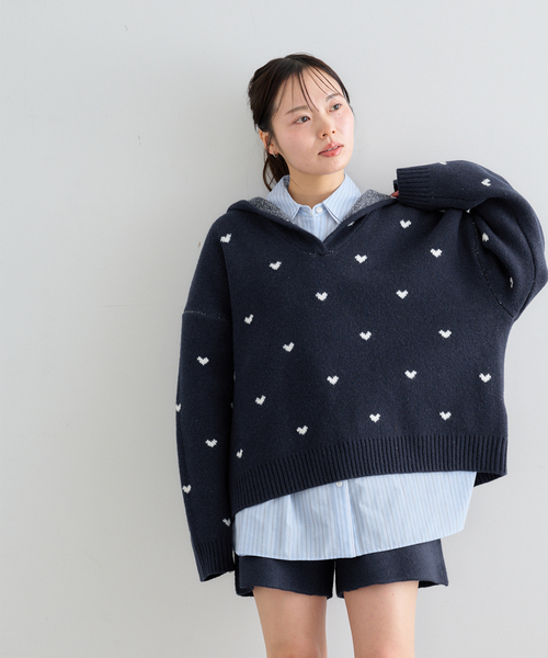 U by SPICK&SPAN(ユーバイスピックアンドスパン)の「オーバーニットフーディー(ニット/セーター・レディース・ネイビー/チャコールグレー・FREE)」の7枚目の写真