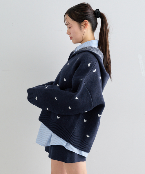 U by SPICK&SPAN(ユーバイスピックアンドスパン)の「オーバーニットフーディー(ニット/セーター・レディース・ネイビー/チャコールグレー・FREE)」の9枚目の写真