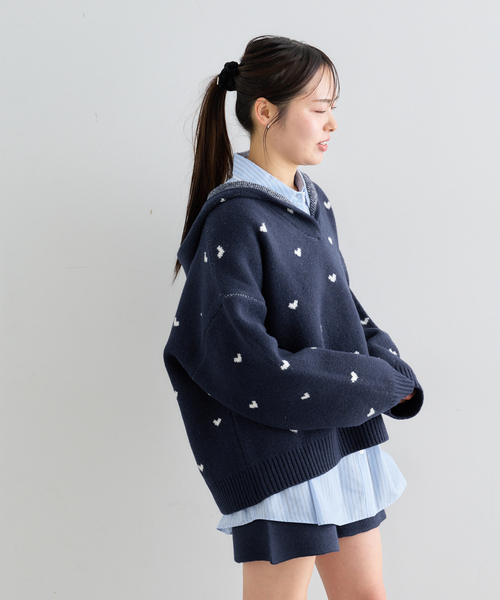 U by SPICK&SPAN(ユーバイスピックアンドスパン)の「オーバーニットフーディー(ニット/セーター・レディース・ネイビー/チャコールグレー・FREE)」の12枚目の写真