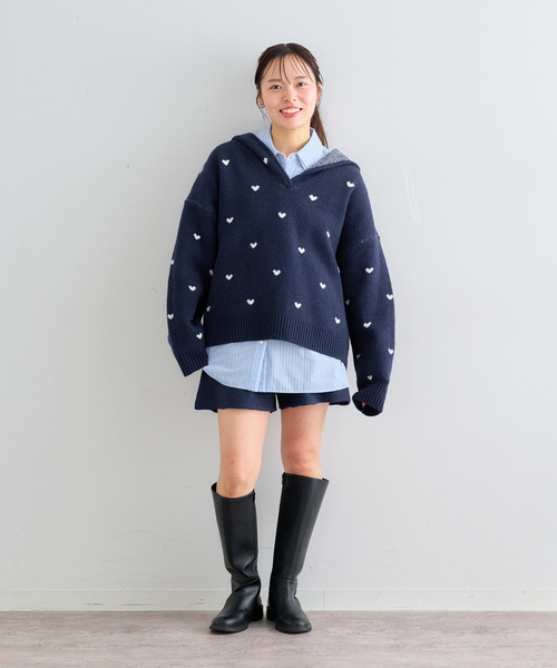 U by SPICK&SPAN(ユーバイスピックアンドスパン)の「オーバーニットフーディー(ニット/セーター・レディース・ネイビー/チャコールグレー・FREE)」の13枚目の写真