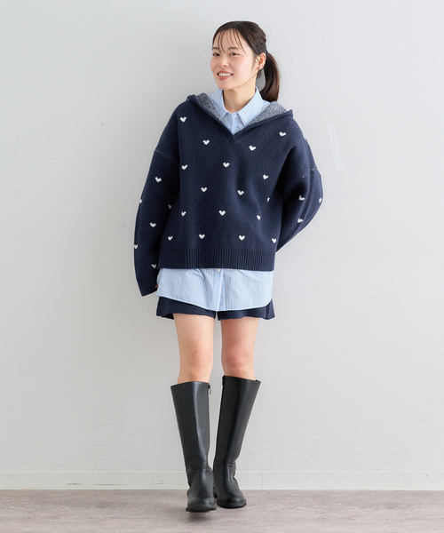 U by SPICK&SPAN(ユーバイスピックアンドスパン)の「オーバーニットフーディー(ニット/セーター・レディース・ネイビー/チャコールグレー・FREE)」の20枚目の写真