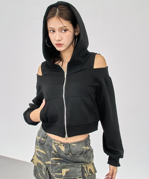 ANAP(アナップ)の「レイヤード風 ダブルジップフーディー トップス(パーカー・レディース・ブラック/グレー・F)」の15枚目の写真