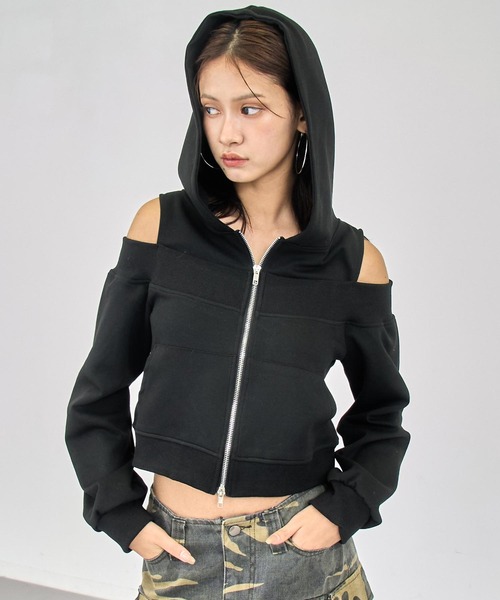 ANAP(アナップ)の「レイヤード風 ダブルジップフーディー トップス(パーカー・レディース・ブラック/グレー・F)」の16枚目の写真