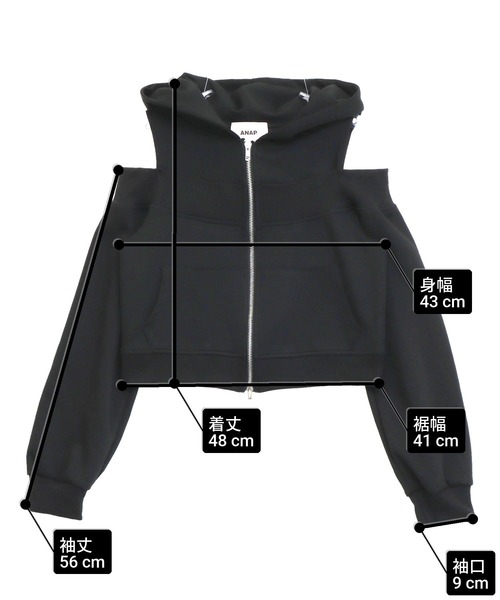 ANAP(アナップ)の「レイヤード風 ダブルジップフーディー トップス(パーカー・レディース・ブラック/グレー・F)」の14枚目の写真