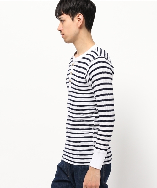 Abiding Aim(アバイディングエイム)の「【JEMORGAN】先染めボーダーワッフル長袖ヘンリーネックTシャツ(Tシャツ/カットソー・メンズ・グレー系その他/ブラック系その他/ホワイト系その他/ブルー系その他・XL/M/S/L)」の6枚目の写真