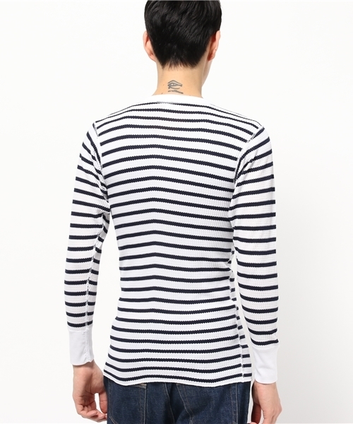 Abiding Aim(アバイディングエイム)の「【JEMORGAN】先染めボーダーワッフル長袖ヘンリーネックTシャツ(Tシャツ/カットソー・メンズ・グレー系その他/ブラック系その他/ホワイト系その他/ブルー系その他・XL/M/S/L)」の7枚目の写真
