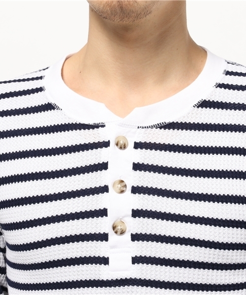 Abiding Aim(アバイディングエイム)の「【JEMORGAN】先染めボーダーワッフル長袖ヘンリーネックTシャツ(Tシャツ/カットソー・メンズ・グレー系その他/ブラック系その他/ホワイト系その他/ブルー系その他・XL/M/S/L)」の8枚目の写真