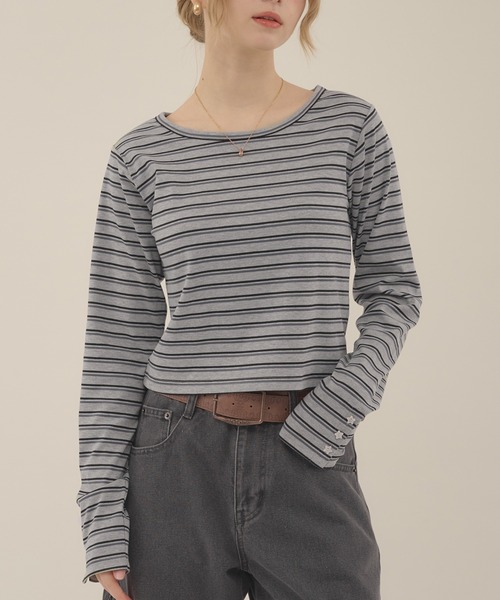 hazyl(ヘイジル)の「long sleeve design T-shirt / ロングスリーブデザインTシャツ(Tシャツ/カットソー・レディース・グレー系その他/ホワイト・フリー)」の1枚目の写真