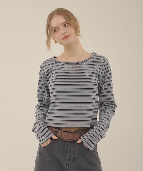 hazyl(ヘイジル)の「long sleeve design T-shirt / ロングスリーブデザインTシャツ(Tシャツ/カットソー・レディース・グレー系その他/ホワイト・フリー)」の15枚目の写真