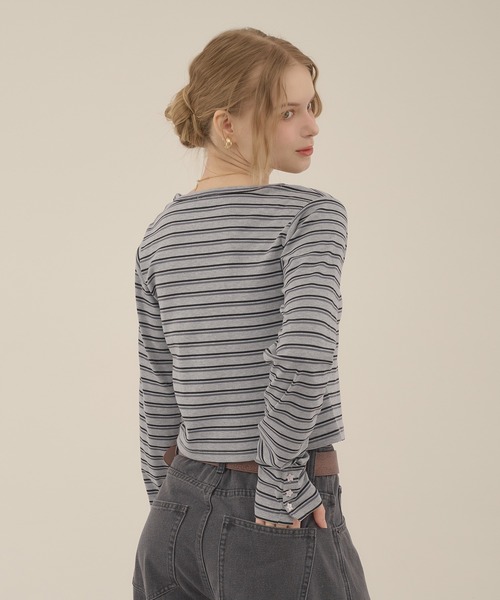 hazyl(ヘイジル)の「long sleeve design T-shirt / ロングスリーブデザインTシャツ(Tシャツ/カットソー・レディース・グレー系その他/ホワイト・フリー)」の19枚目の写真