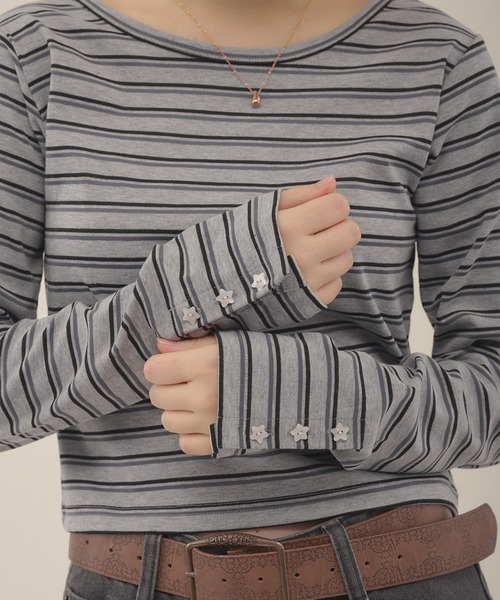 hazyl(ヘイジル)の「long sleeve design T-shirt / ロングスリーブデザインTシャツ(Tシャツ/カットソー・レディース・グレー系その他/ホワイト・フリー)」の5枚目の写真