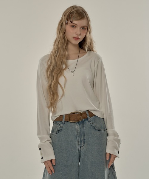 hazyl(ヘイジル)の「long sleeve design T-shirt / ロングスリーブデザインTシャツ(Tシャツ/カットソー・レディース・グレー系その他/ホワイト・フリー)」の6枚目の写真