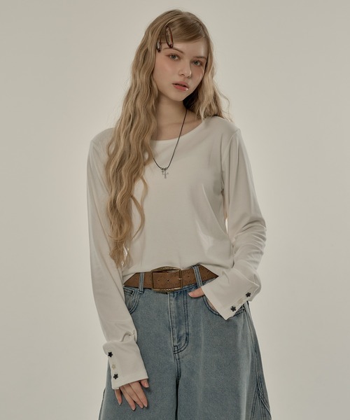 hazyl(ヘイジル)の「long sleeve design T-shirt / ロングスリーブデザインTシャツ(Tシャツ/カットソー・レディース・グレー系その他/ホワイト・フリー)」の8枚目の写真