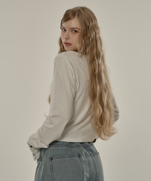 hazyl(ヘイジル)の「long sleeve design T-shirt / ロングスリーブデザインTシャツ(Tシャツ/カットソー・レディース・グレー系その他/ホワイト・フリー)」の7枚目の写真