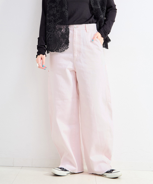 B.C STOCK(ベーセーストック)の「ウォッシャブル / DU JOUR / デュ ジュール BARREL PAINTER JEAN(デニムパンツ・レディース・ライトブルー/ピンク/ホワイト・38/36)」の3枚目の写真