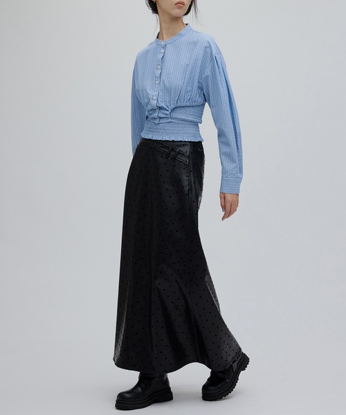 Ameri(アメリ)の「SHIRRING LAYERED SHORT SHIRT(シャツ/ブラウス・レディース・ブルー/ホワイト/ピンク・FREE)」の14枚目の写真