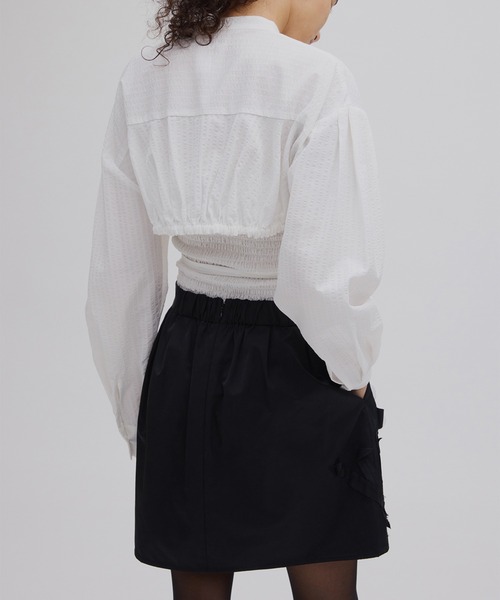 Ameri(アメリ)の「SHIRRING LAYERED SHORT SHIRT(シャツ/ブラウス・レディース・ブルー/ホワイト/ピンク・FREE)」の11枚目の写真