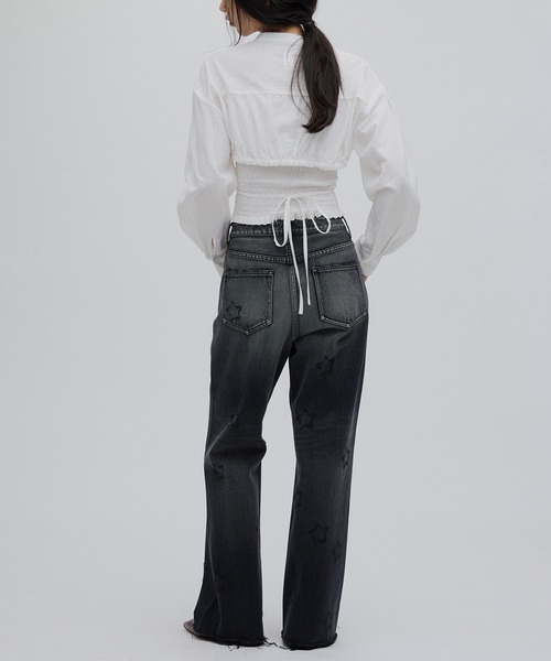 Ameri(アメリ)の「SHIRRING LAYERED SHORT SHIRT(シャツ/ブラウス・レディース・ブルー/ホワイト/ピンク・FREE)」の8枚目の写真