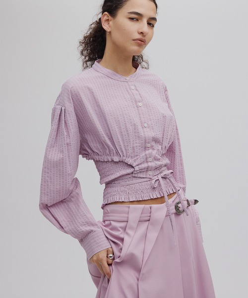 Ameri(アメリ)の「SHIRRING LAYERED SHORT SHIRT(シャツ/ブラウス・レディース・ブルー/ホワイト/ピンク・FREE)」の16枚目の写真