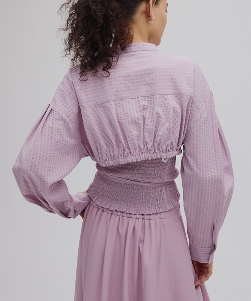 Ameri(アメリ)の「SHIRRING LAYERED SHORT SHIRT(シャツ/ブラウス・レディース・ブルー/ホワイト/ピンク・FREE)」の17枚目の写真