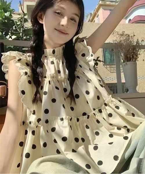 AsheKsha（アシクシャ）の「甘いドット柄のパフスリーブシャツ・フリル縁（シャツ/ブラウス・レディース・ベージュ・M）」の4枚目の写真