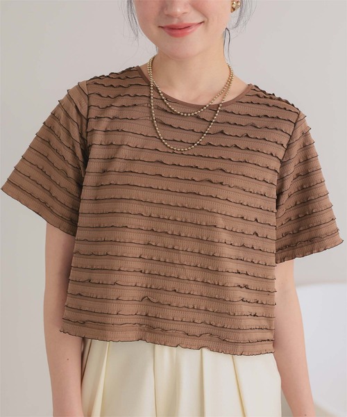 titivate(ティティベイト)の「ハーフスリーブフリルトップス(Tシャツ/カットソー・レディース・ブラウン/オフホワイト/ブラック・FREE)」の20枚目の写真