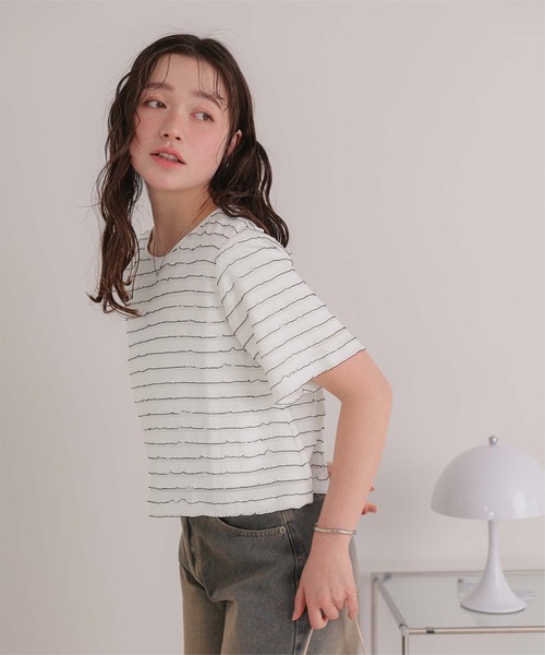 titivate(ティティベイト)の「ハーフスリーブフリルトップス(Tシャツ/カットソー・レディース・ブラウン/オフホワイト/ブラック・FREE)」の7枚目の写真