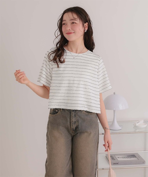 titivate(ティティベイト)の「ハーフスリーブフリルトップス(Tシャツ/カットソー・レディース・ブラウン/オフホワイト/ブラック・FREE)」の8枚目の写真