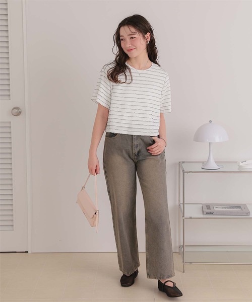 titivate(ティティベイト)の「ハーフスリーブフリルトップス(Tシャツ/カットソー・レディース・ブラウン/オフホワイト/ブラック・FREE)」の10枚目の写真