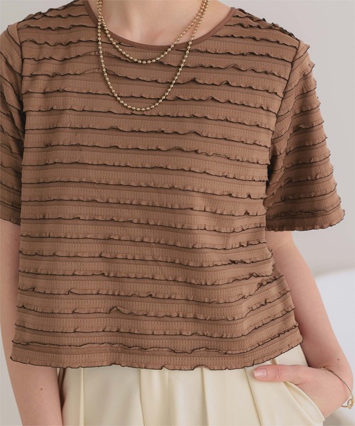 titivate(ティティベイト)の「ハーフスリーブフリルトップス(Tシャツ/カットソー・レディース・ブラウン/オフホワイト/ブラック・FREE)」の22枚目の写真