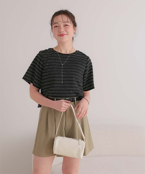 titivate(ティティベイト)の「ハーフスリーブフリルトップス(Tシャツ/カットソー・レディース・ブラウン/オフホワイト/ブラック・FREE)」の15枚目の写真