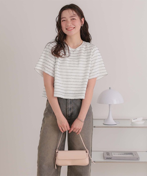 titivate(ティティベイト)の「ハーフスリーブフリルトップス(Tシャツ/カットソー・レディース・ブラウン/オフホワイト/ブラック・FREE)」の11枚目の写真