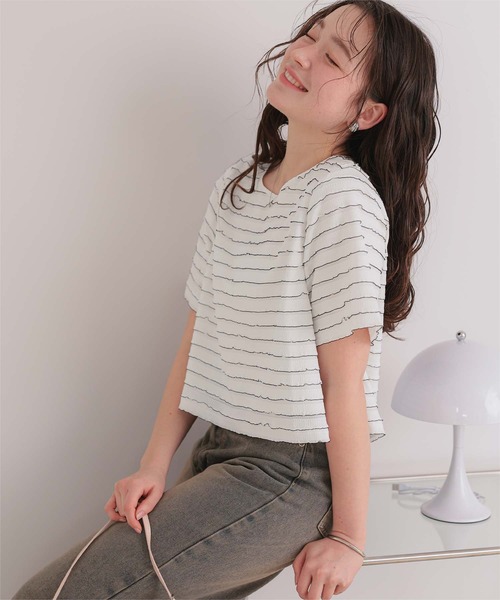 titivate(ティティベイト)の「ハーフスリーブフリルトップス(Tシャツ/カットソー・レディース・ブラウン/オフホワイト/ブラック・FREE)」の13枚目の写真