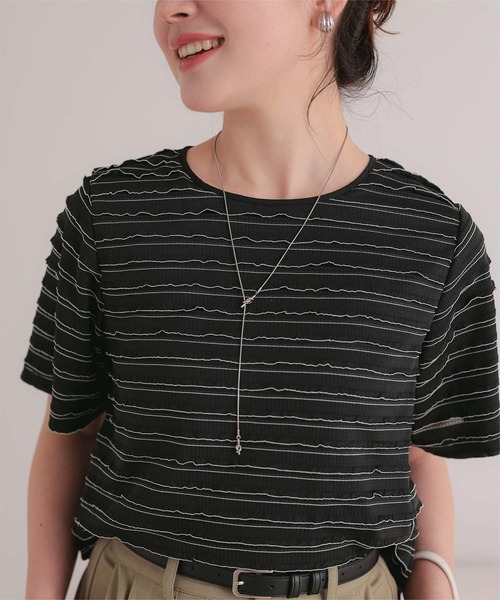 titivate(ティティベイト)の「ハーフスリーブフリルトップス(Tシャツ/カットソー・レディース・ブラウン/オフホワイト/ブラック・FREE)」の19枚目の写真