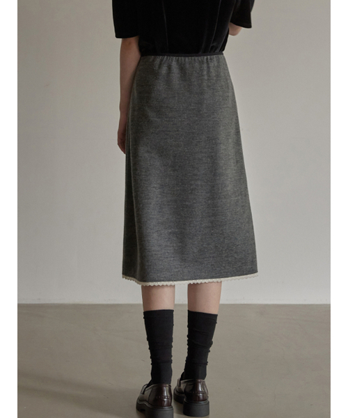 BEMUSE MANSION(ビミューズマンション)の「Lace detail A line skirt - Charcoal(スカート・レディース・チャコール・FREE)」の3枚目の写真