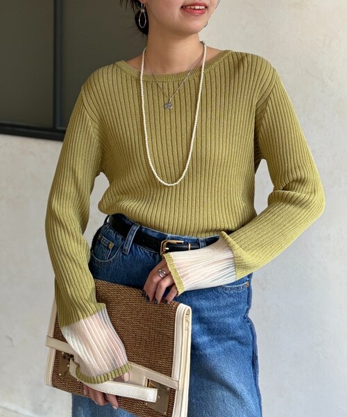 Chez toi(シェトワ)の「袖先オーガンジーリブニット(ニット/セーター・レディース・ブラック/グリーン/オフホワイト/ブルー・FREE)」の22枚目の写真