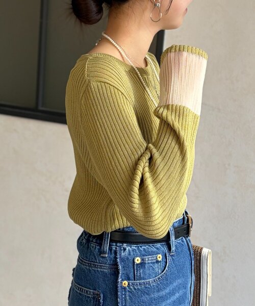 Chez toi(シェトワ)の「袖先オーガンジーリブニット(ニット/セーター・レディース・ブラック/グリーン/オフホワイト/ブルー・FREE)」の21枚目の写真