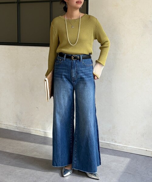 Chez toi(シェトワ)の「袖先オーガンジーリブニット(ニット/セーター・レディース・ブラック/グリーン/オフホワイト/ブルー・FREE)」の19枚目の写真