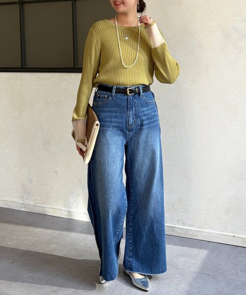 Chez toi(シェトワ)の「袖先オーガンジーリブニット(ニット/セーター・レディース・ブラック/グリーン/オフホワイト/ブルー・FREE)」の18枚目の写真